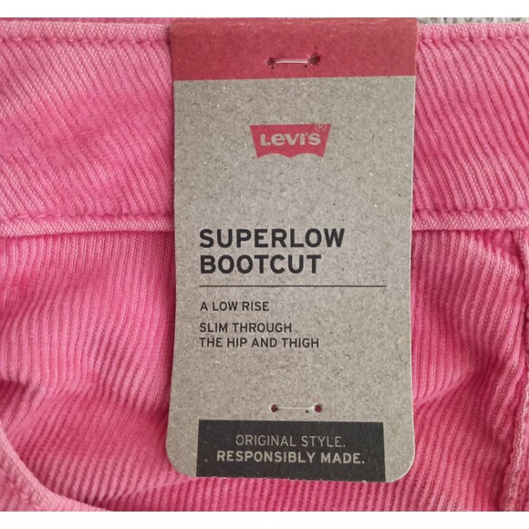 Levis Corduroy Pants Super Low Rise Bootcut Bright Pink 31 x 32 90's Y2K - Picture 3 of 9